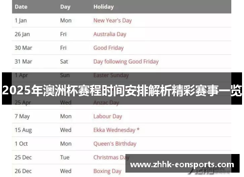 2025年澳洲杯赛程时间安排解析精彩赛事一览